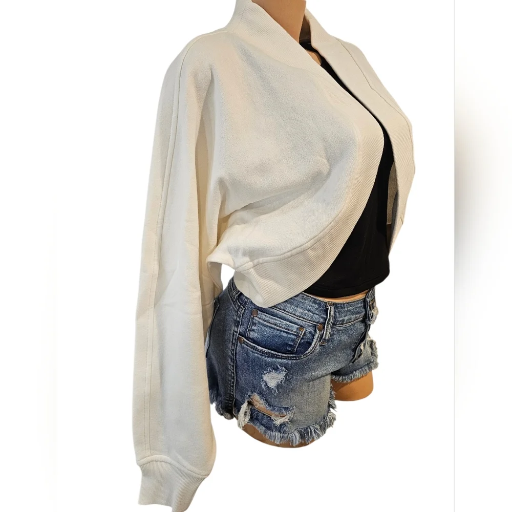 Zella Cloud Fleece Cardigan Open Front Shrug, Ivory Egret, size Medium - Picture 2 of 7